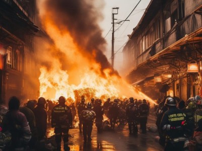 新港商贸城突发火灾，救援现场视频曝光，消防员英勇扑火，商户惊魂未定